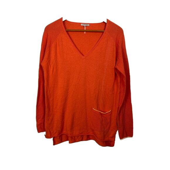 Lisa Todd Neon Trim V Neck Cotton Cashmere Peach Pink Pullover Sweater Womens M - Picture 1 of 8